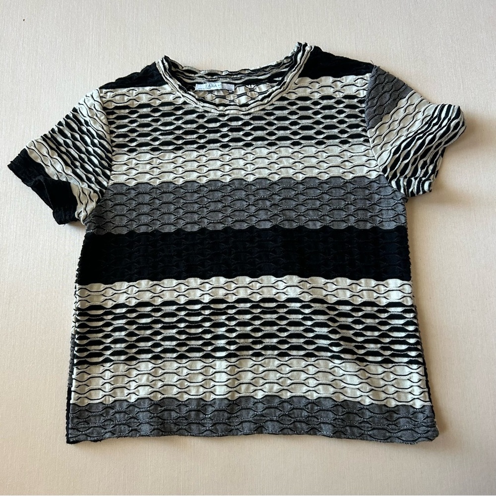 Zara Black, Gray, and White Striped Shirt